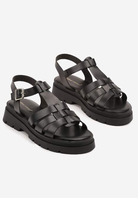 Czarne Sandały Ozdobione Paskami Terilna