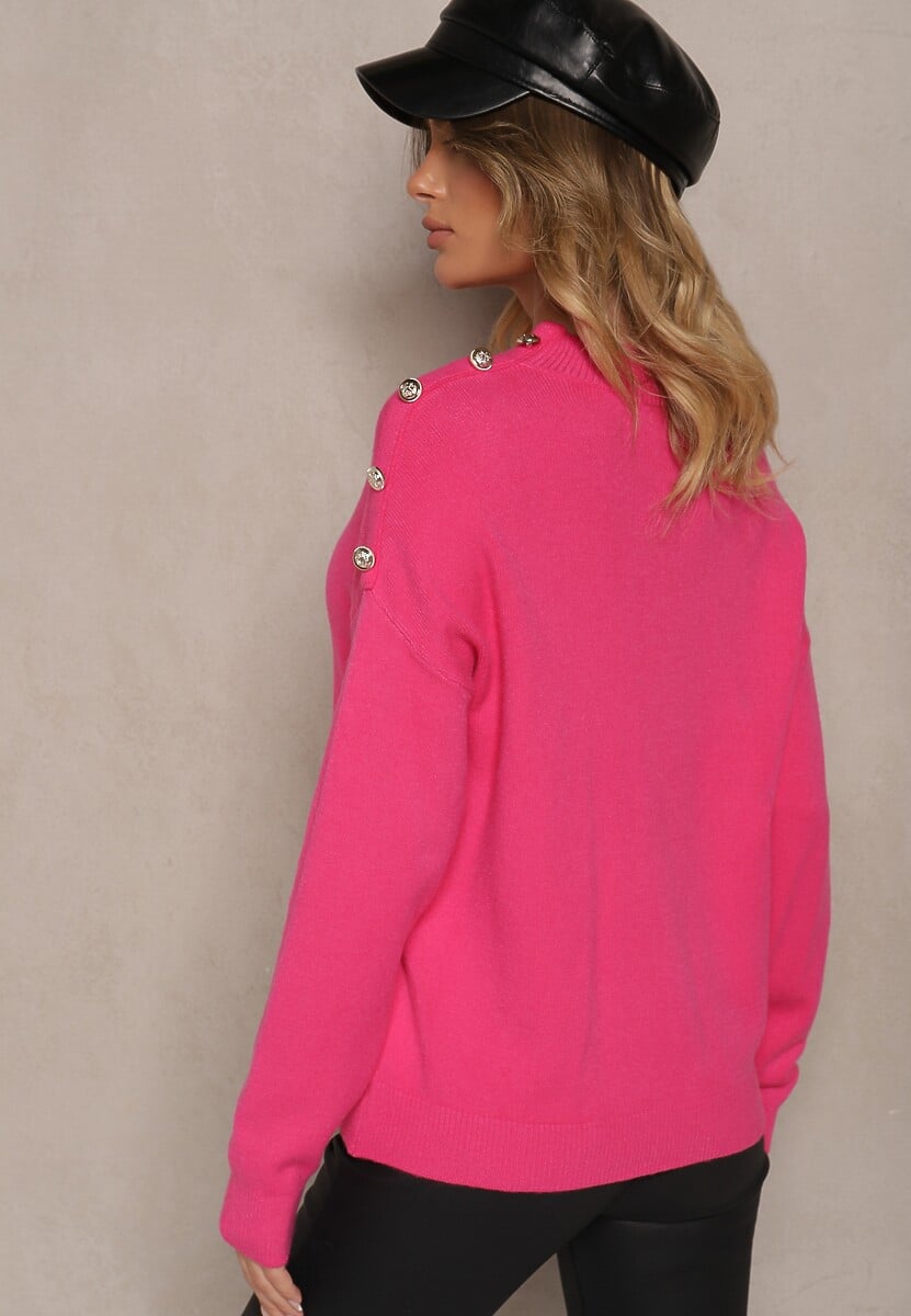 Fuksjowy Sweter z Półgolfem Wiskozą i Modalem Ozdobiona Guzikami Emmitana