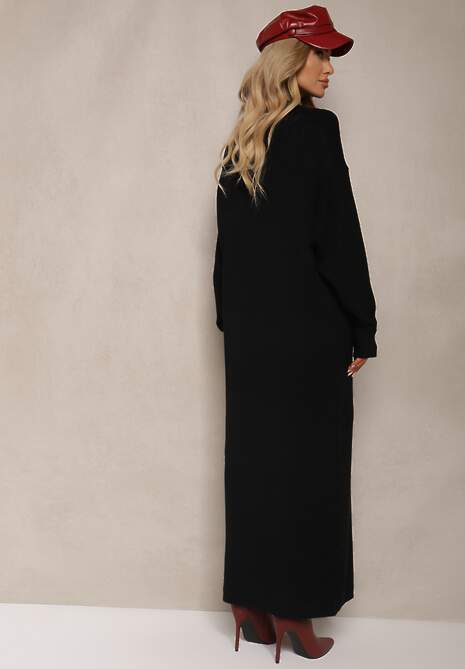 Czarna Pudełkowa Sukienka z Dzianiny z Wiskozą Maziala
