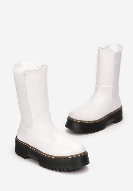 Białe Botki na Grubej Podeszwie Howon