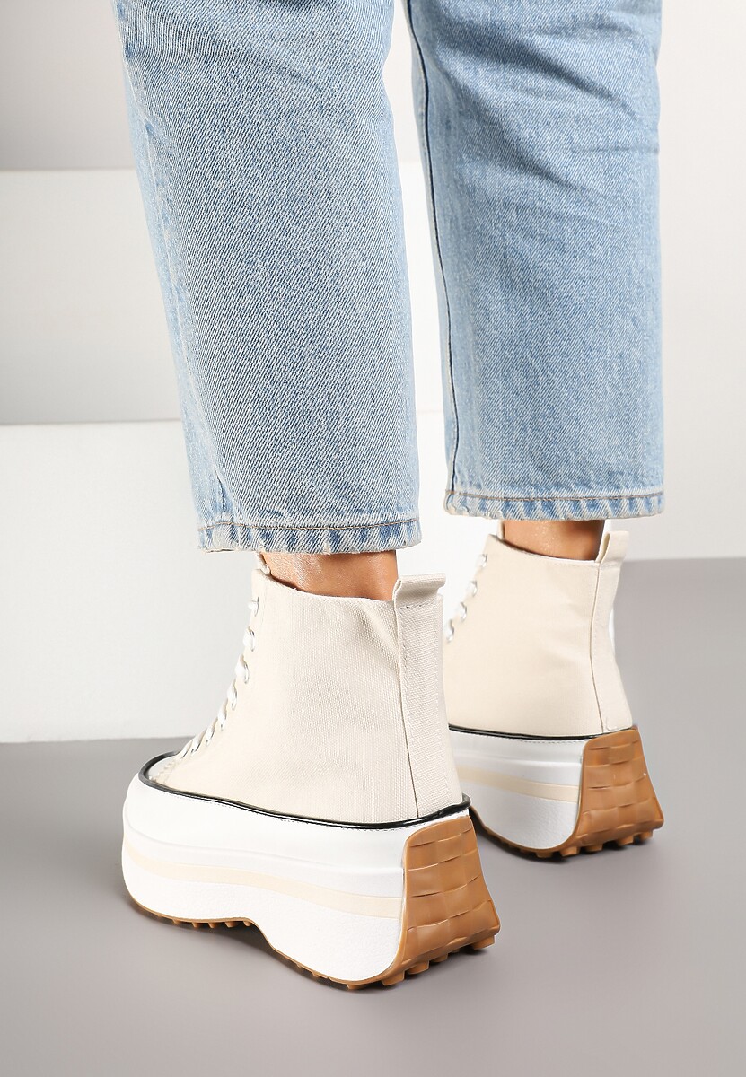 Beżowe Trampki za Kostkę na Platformie z Tłoczeniami Danawinn