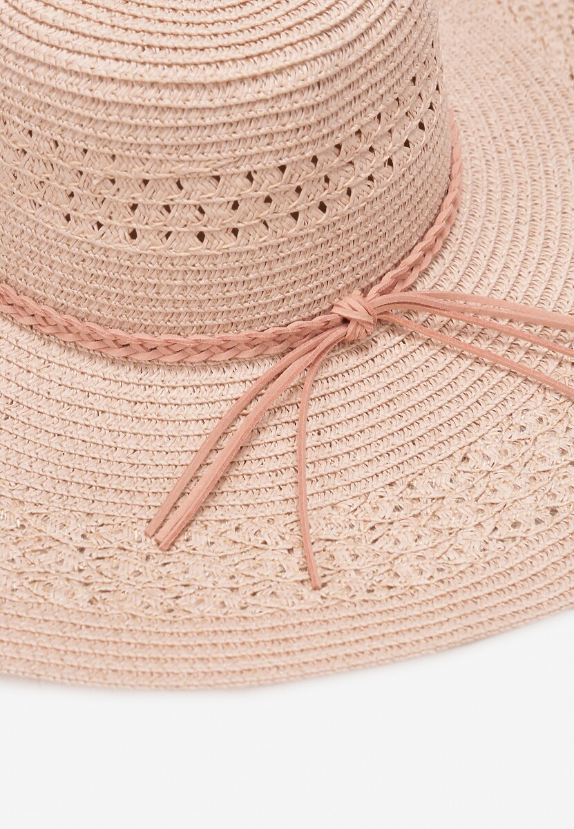 Różowy Szeroki Kapelusz z Plecionki z Dodatkowymi Rzemykami Dorinemia