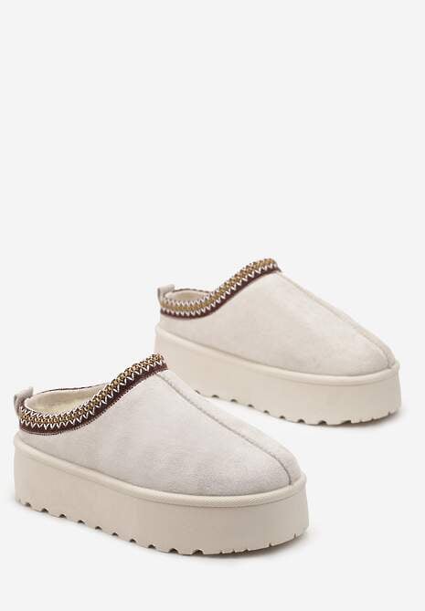 Beżowe Krótkie Śniegowce przed Kostkę na Platformie Noais