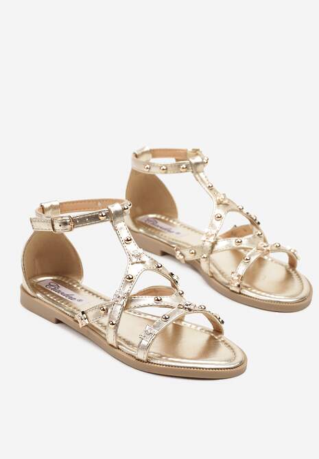 Złote Sandały z Metalicznymi Nitami Merarose