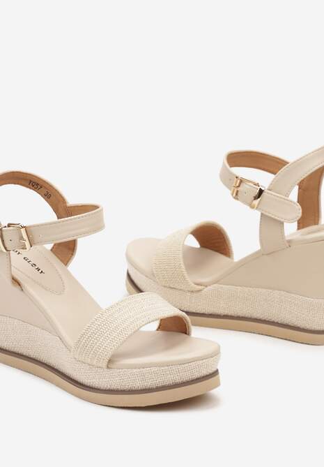 Beżowe Sandały na Grubej Podeszwie z Koturnem Tinavira