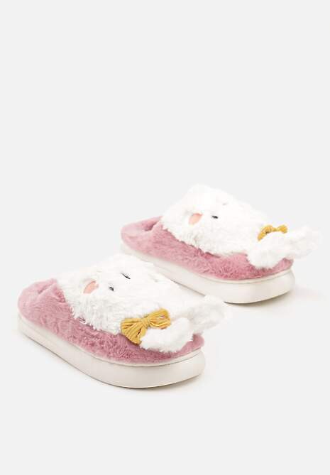 Różowe Kapcie na Płaskiej Podeszwie Ozdobione Króliczkiem 3D Temiena