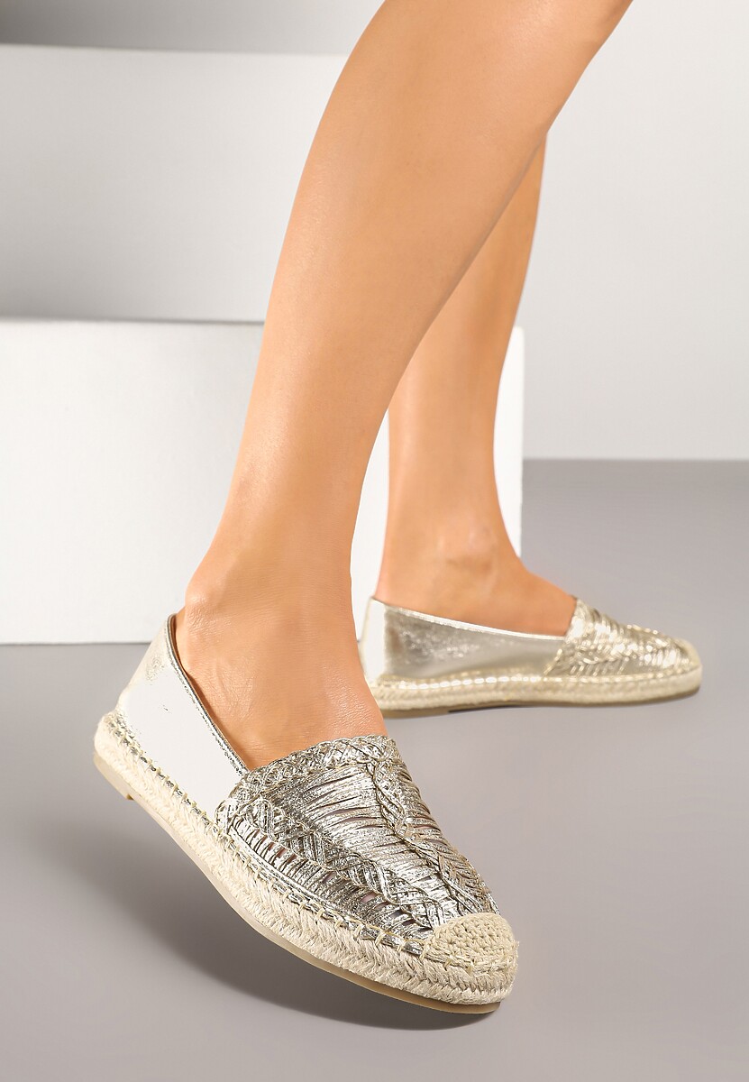 Złote Espadryle z Ozdobną Plecionką na Cholewce w Stylu Boho Adisella