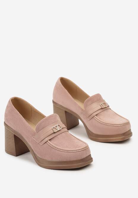 Różowe Półbuty w Stylu Mokasynów na Słupku z Klamerką Amledis