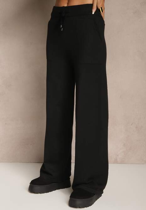 Szary Komplet z Dzianiny Spodnie Wide Leg i Retro Kardigan Giosila