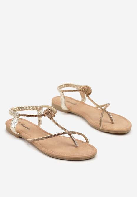 Złote Sandały w Minimalistycznym Stylu Zdobione Cyrkoniami Tanavia