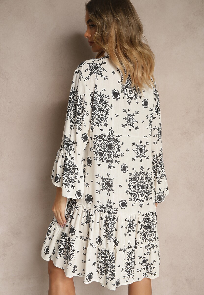 Czarna Sukienka z Wiskozy Ozdobiona Geometrycznym Motywem Filionea