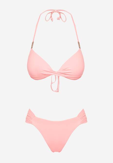 Różowe Bikini Wiązany Biustonosz Push Up i Majtki Typu Figi Mirisenia