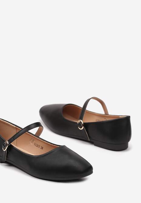 Czarne Balerinki z Paskiem i Smukłym Kwadratowym Noskiem Rosafay