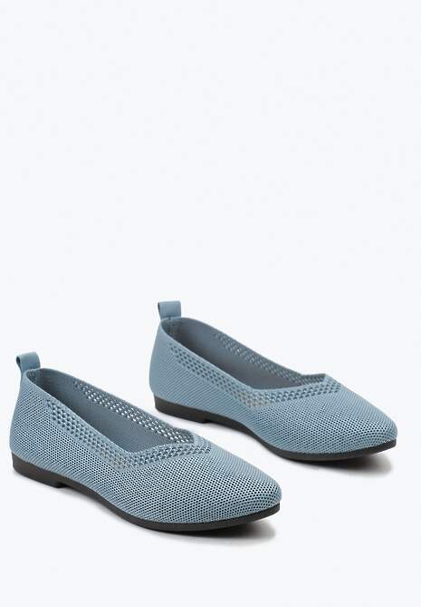 Jasnoniebieskie Płaskie Balerinki Plecione z Ozdobnymi Wycięciami Daniya