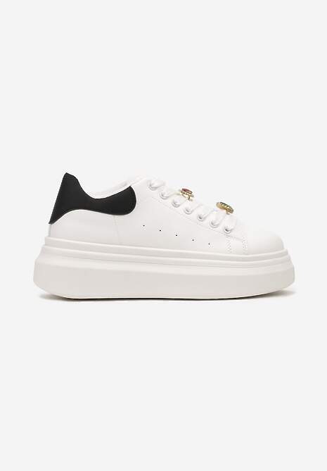 Czarne Sneakersy na Platformie z Aplikacjami na Sznurówkach Neveahra