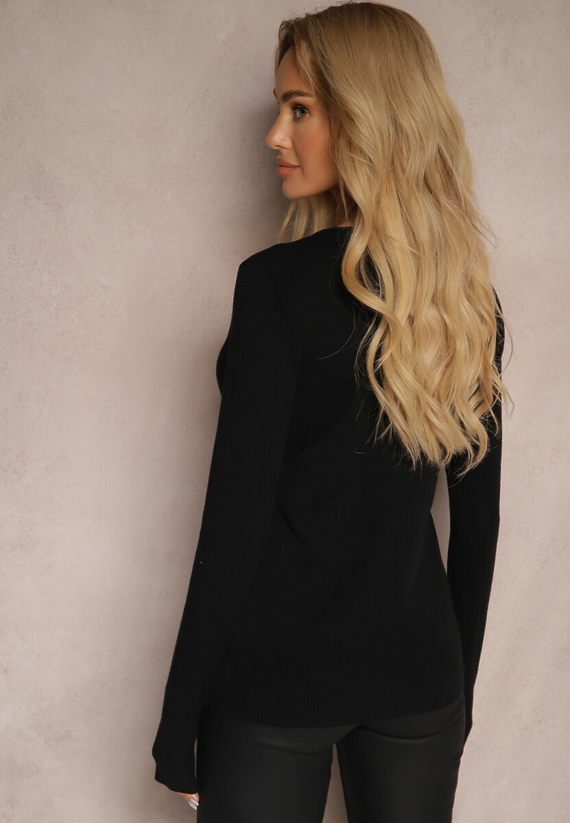 Czarny Sweter z Dodatkiem Kaszmiru o Klasycznym Kroju Taianne