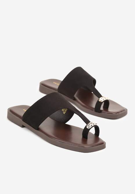 Czarne Klapki Vices Japonki z Metaliczną Ozdobą Arhelia