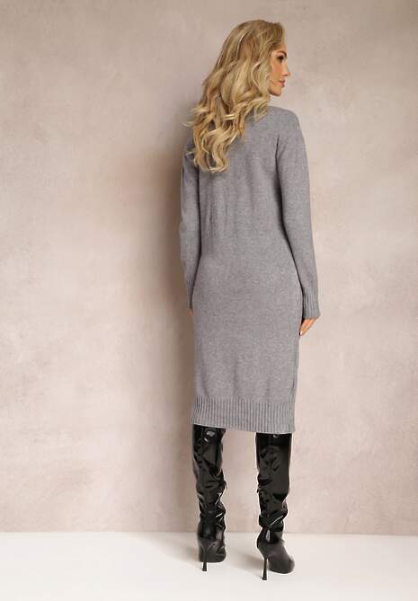 Szara Dzianinowa Sukienka z Golfem Pacienas