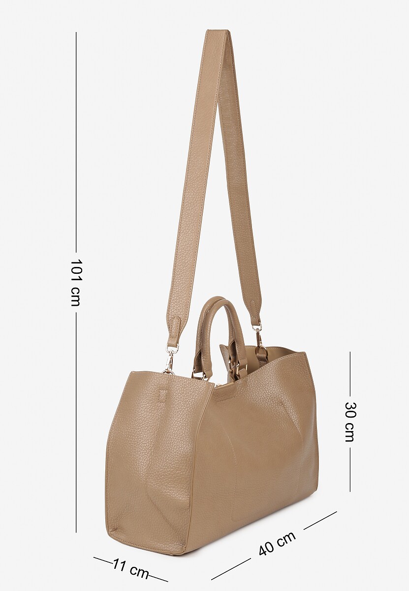 Beżowa Torebka Shopperka z Rączkami Ozdobiona Klamrą Nalasia