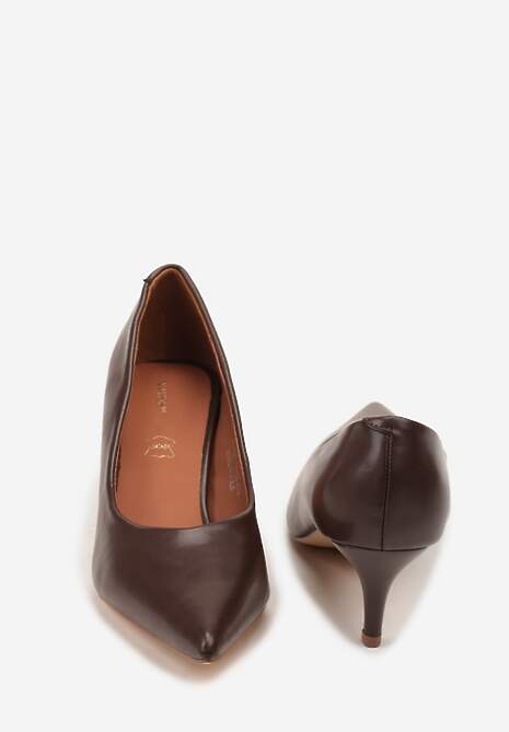 Ciemnobrązowe Czółenka Vices na Obcasie Typu Kaczuszka ze Skórzaną Wkładką Amerisse