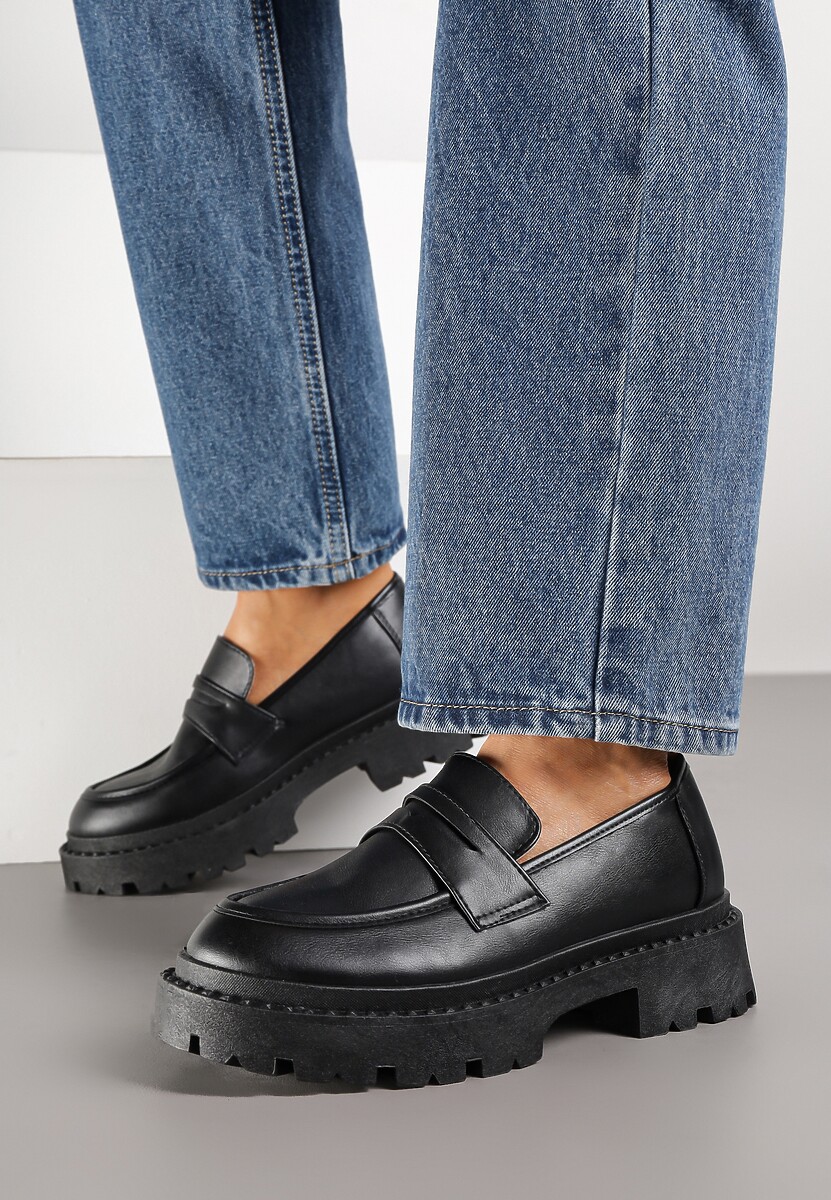 Czarne Mokasyny Vices na Platformie Dionela
