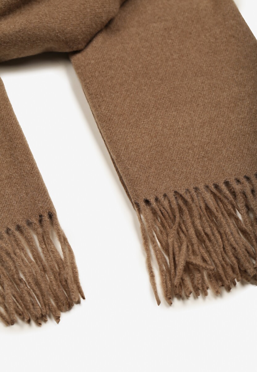 Ciemnobeżowy Szalik z Wiskozą Bawełną i Frędzlami Siathlin