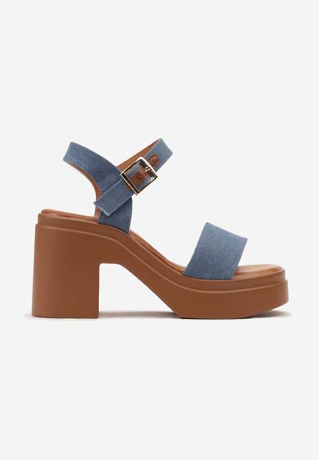 Niebieskie Sandały na Słupku i Platformie Vleata