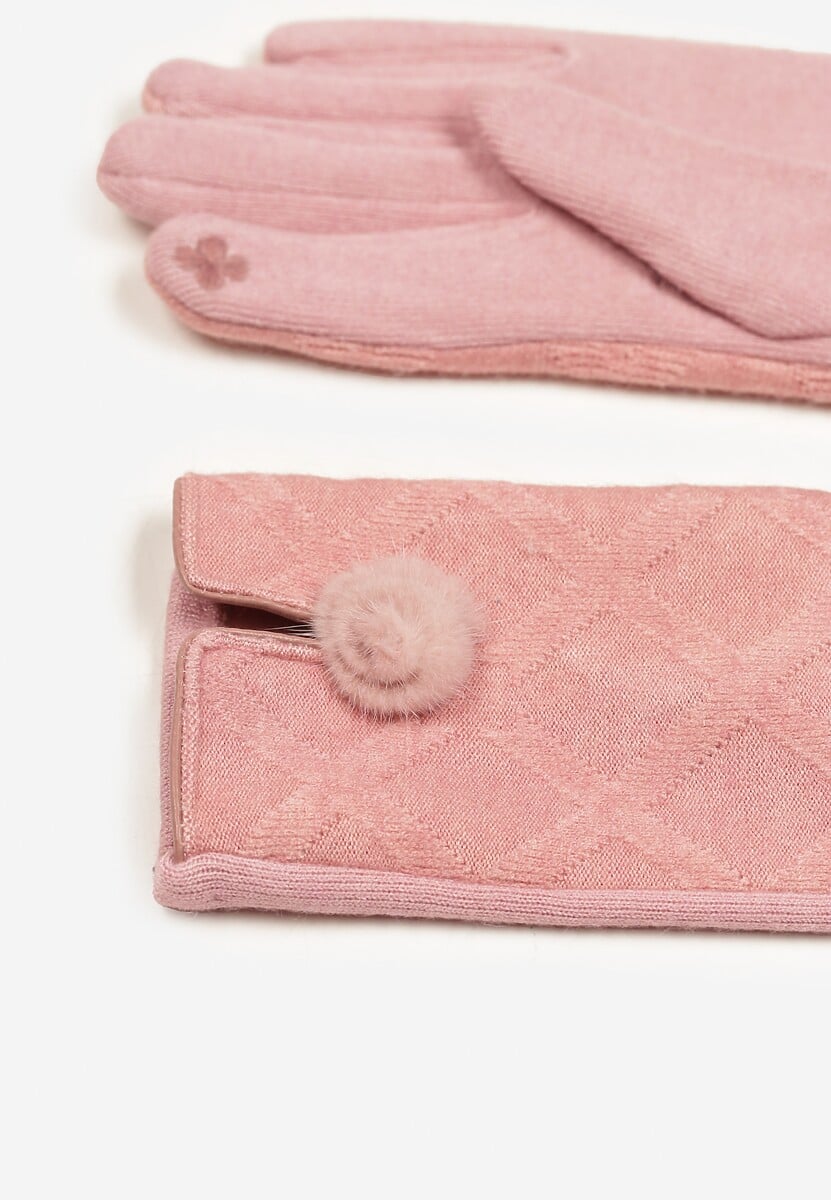 Różowe Rękawiczki z Bawełną Ozdobione Pomponem i Rozcięciem Zinnaletha