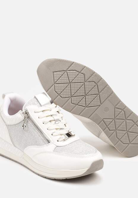 Białe Sneakersy z Wkładką ze Skóry Naturalnej Zdobione Suwakiem Fihanor