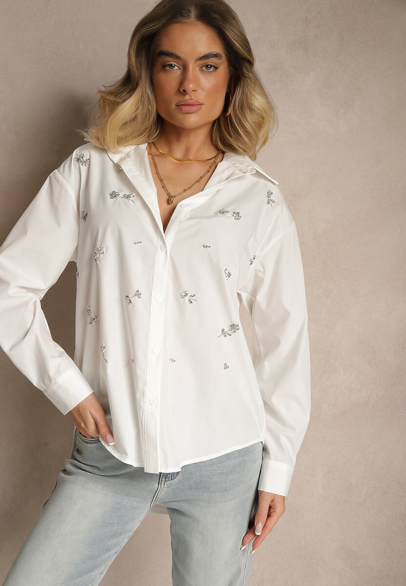 Biała Bawełniana Koszula Z Ozdobnymi Naszywkami Katirina