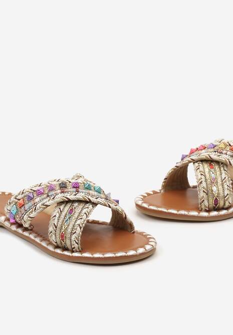 Beżowe Klapki z Plecionego Materiau Asellesa