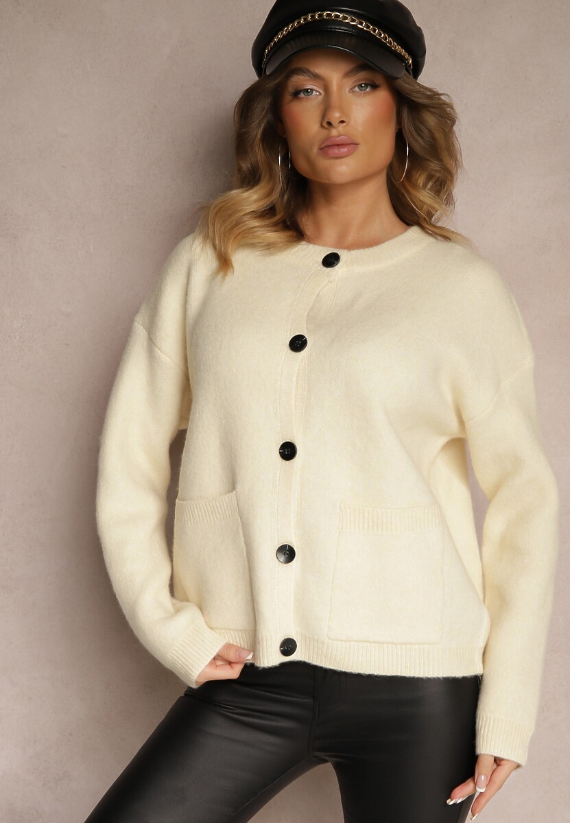 Jasnobeżowy Rozpinany Casualowy Kardigan z Wełną Besalttia