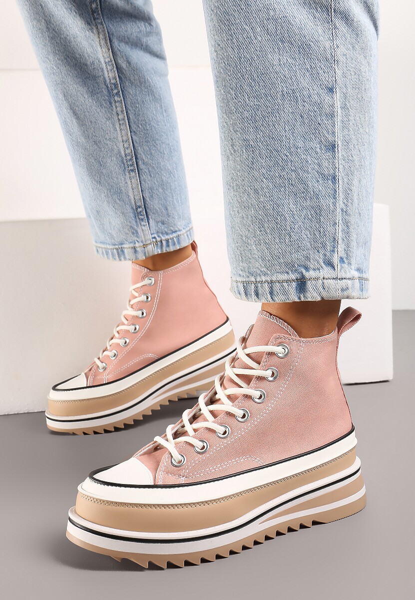 Różowe Trampki na Wysokiej Platformie z Cholewką za Kostkę Anlitela
