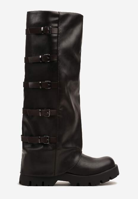 Brązowe Kozaki Bikery z Ozdobnymi Aplikacjami Latevesa