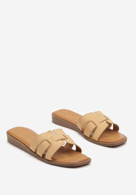 Beżowe Płaskie Klapki z Ozdobnymi Paskami Tandeoris