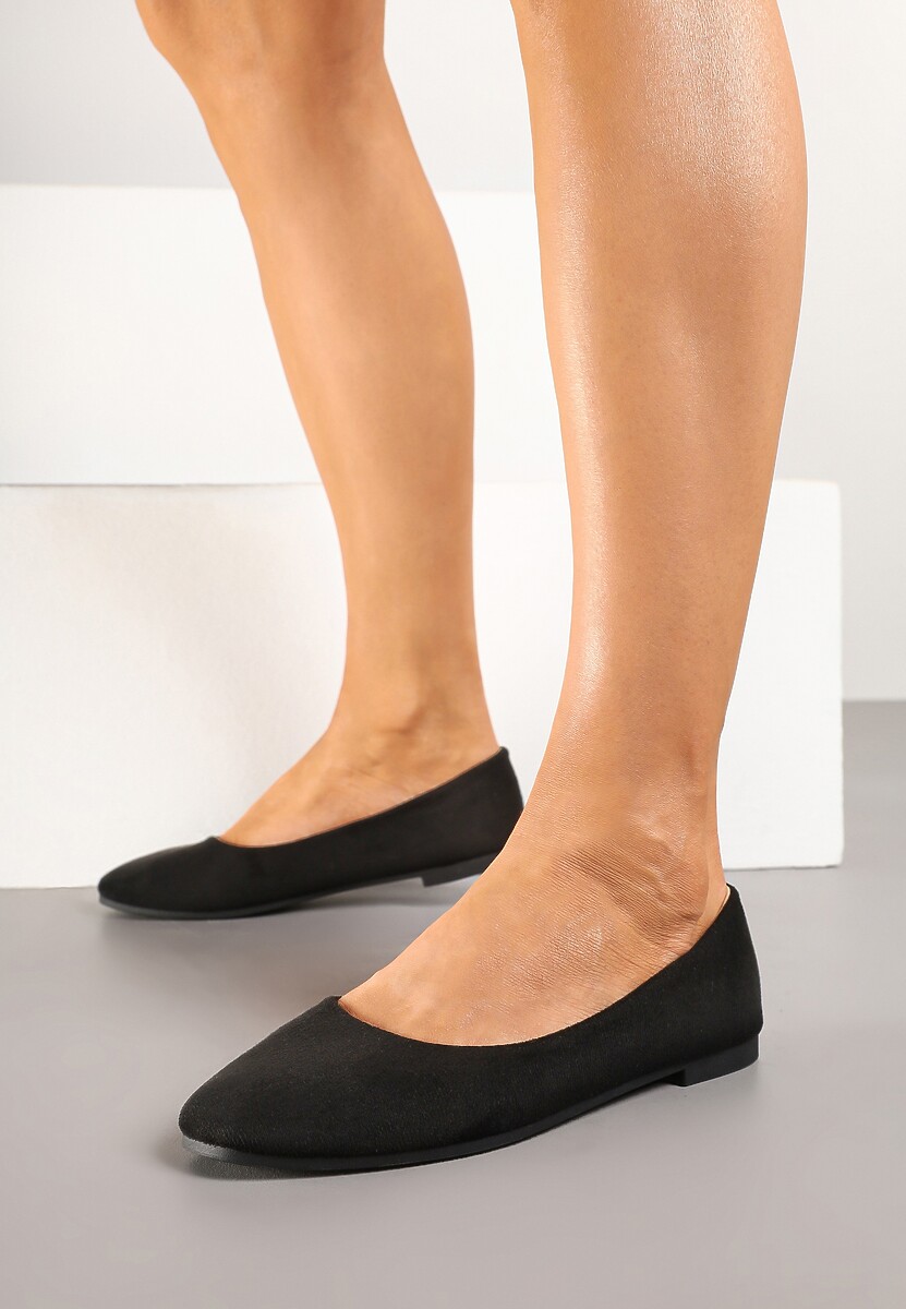 Czarne Balerinki z Wkładką ze Skóry Naturalnej Amilora