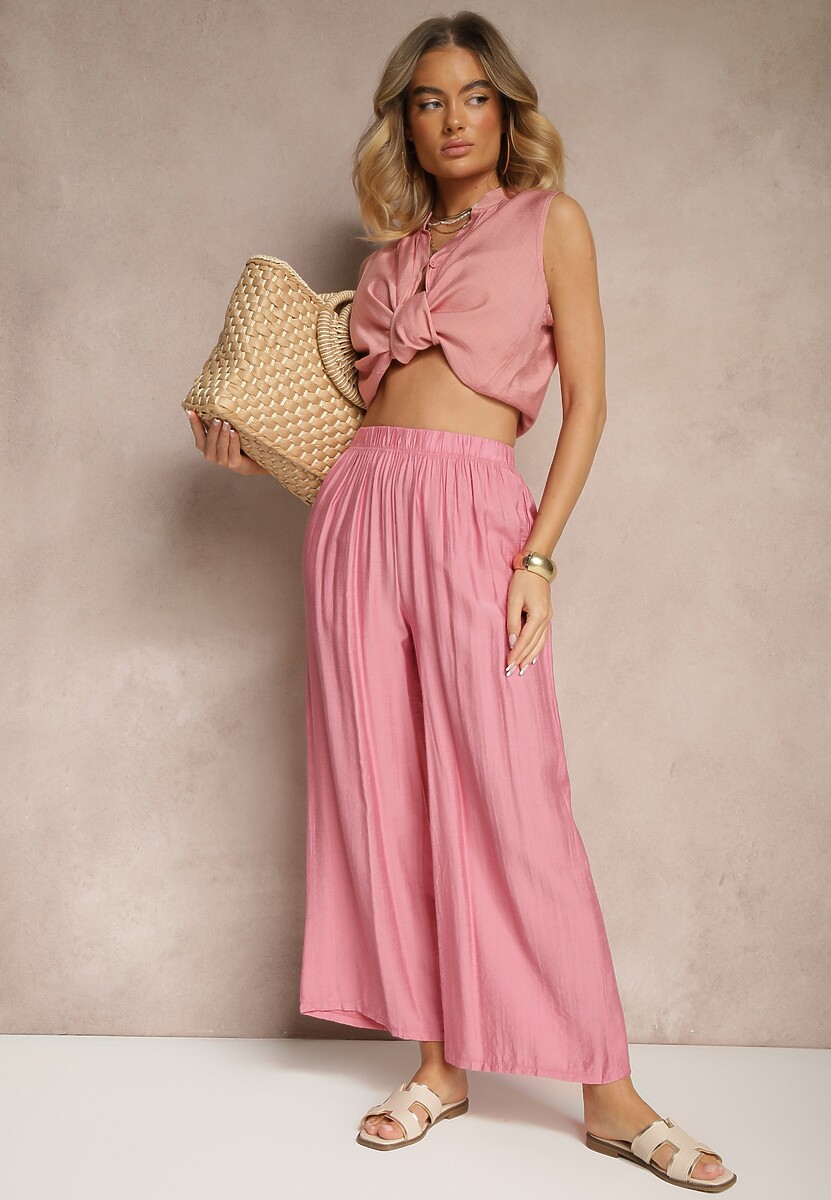 Beżowe Spodnie Palazzo o Szerokim Kroju High Waist Lislevia