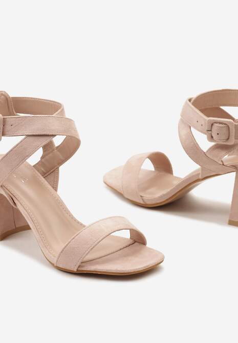 Różowe Casualowe Sandały na Słupku Zapinane na Sprzączkę Lilalana