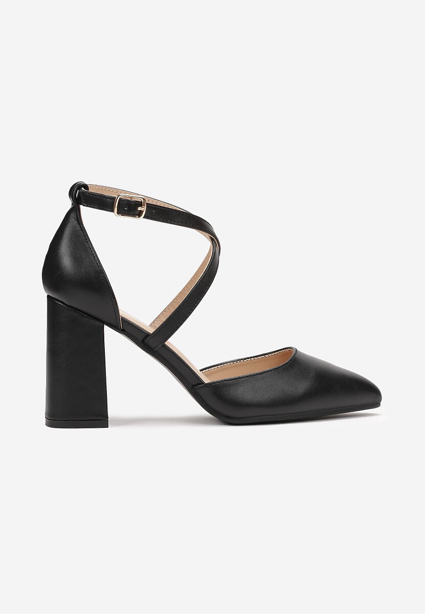 Czarne Czółenka na Słupku ze Sprzączką Layni