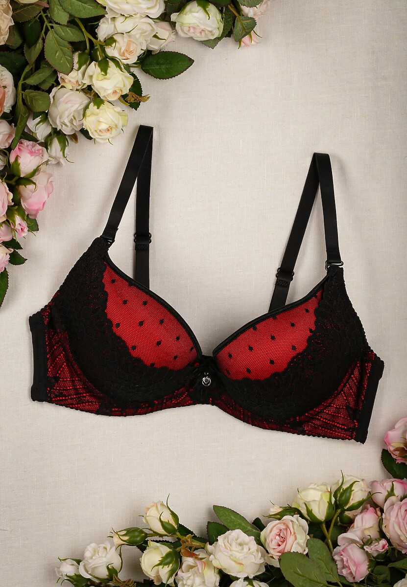 Różowy Biustonosz z Koronkowymi Wstawkami i Efektem Push Up Sellish