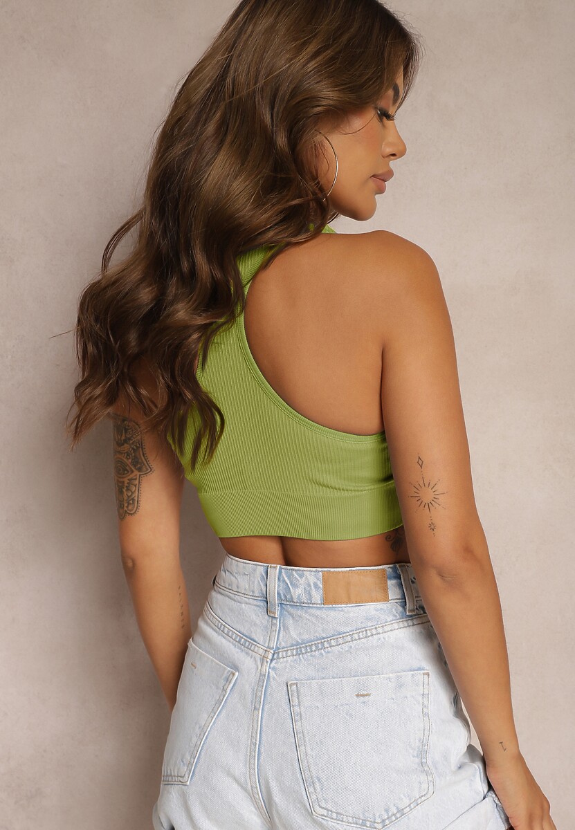 Zielony Prążkowany Top Sportowy Perseone