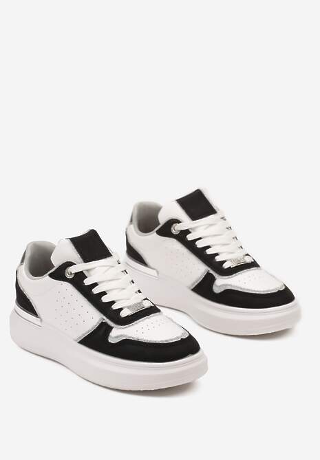 Biało-Czarne Sneakersy Ozdobione Wstawkami z Materiału i Aplikacją z Cyrkonii Eephira