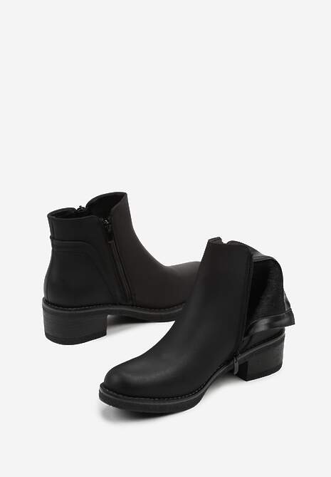 Czarne Botki z Niską Cholewką z Ozdobnym Suwakiem Ilonela