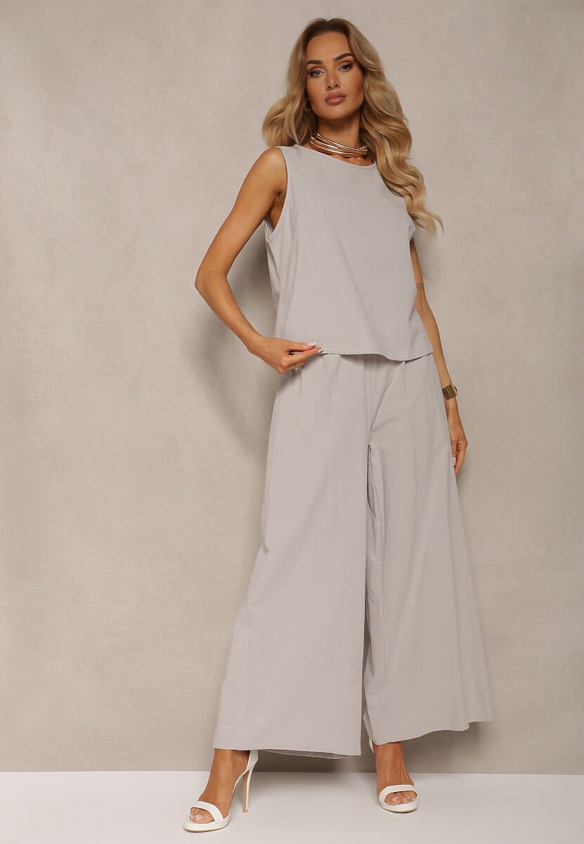 Jasnozielony Komplet z Bawełny Spodnie Culottes i Luźny Top Tinelia