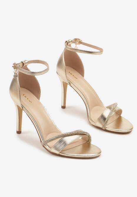 Złote Sandały na Szpilce Vices Ozdobione Paskiem z Cyrkonii Linarunia