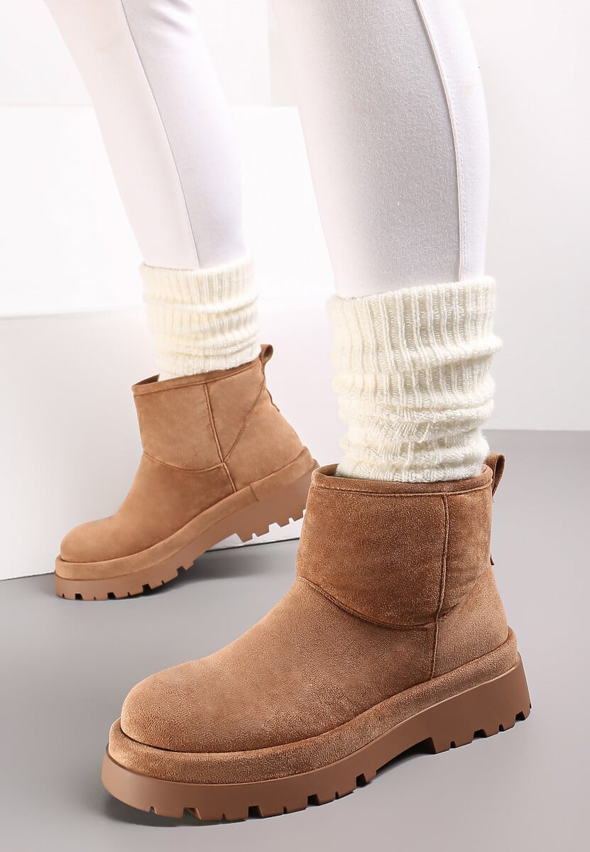 Brązowe Botki Śniegowce na Platformie Nigval