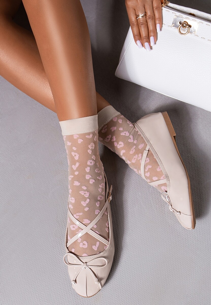 Beżowe Płaskie Balerinki z Imitacji Skóry Z Ozdobnymi Paskami i Sprzączką Zdobione Kokardką Xisaa