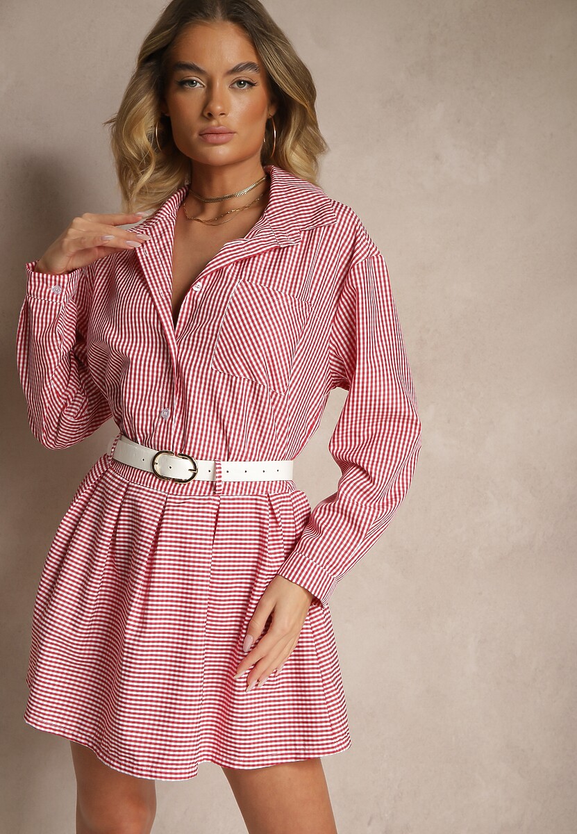 Czerwony Komplet Spódnica o Rozkloszowanym Kroju i Koszula Novarelle