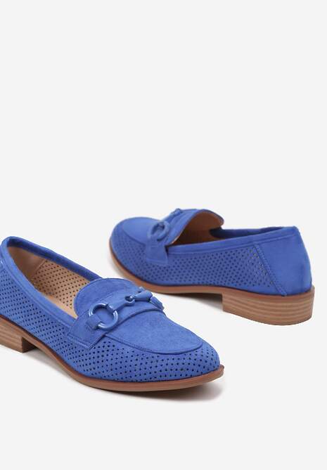 Niebieskie Mokasyny Vices z Perforacją z Wkładką ze Skóry Naturalnej Felithria