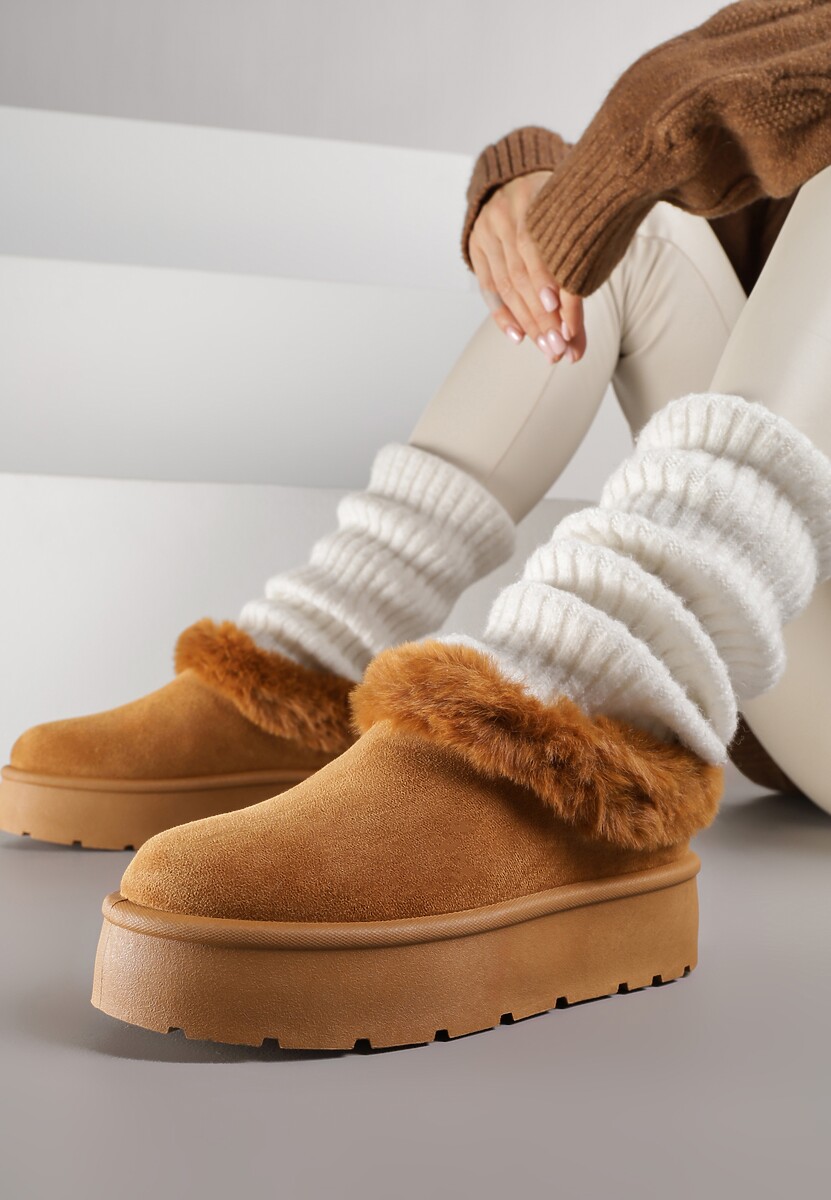 Czarne Krótkie Śniegowce na Platformie Ozdobione Futerkiem Sewlara